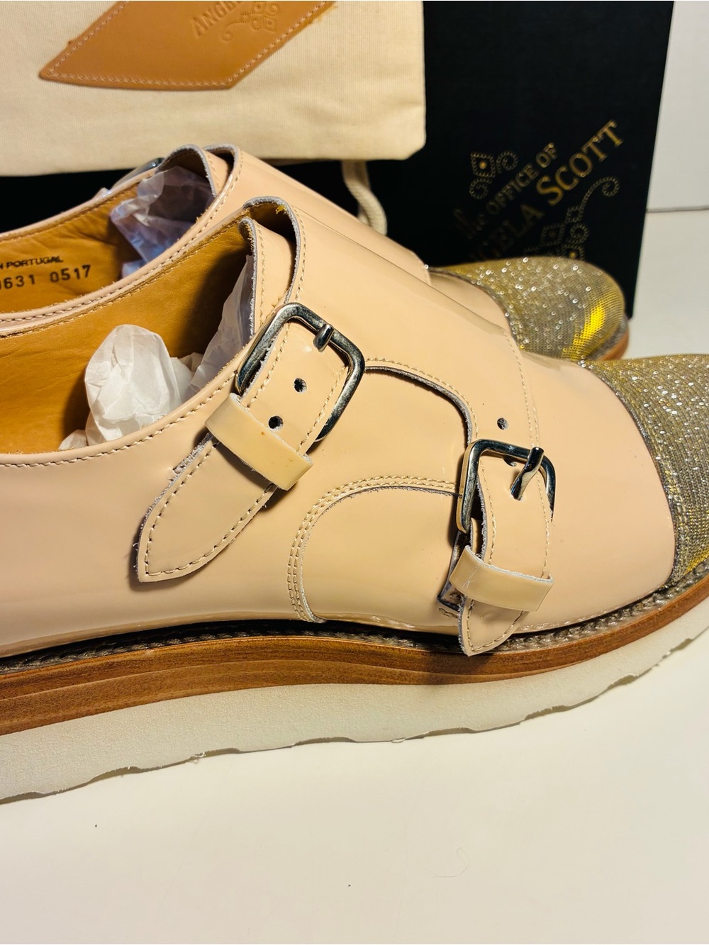 The Office of Angela Scott Mr. Sterling Double Monk Strap Nude Metallic Size 40 - Picture 3 of 12